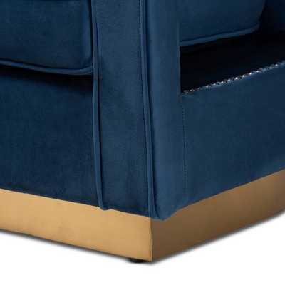 Neville Navy Blue Velvet Barrel Accent Chair with Gold Base