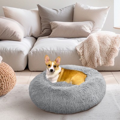 Light Gray Small Round Plush Donut Pet Bed