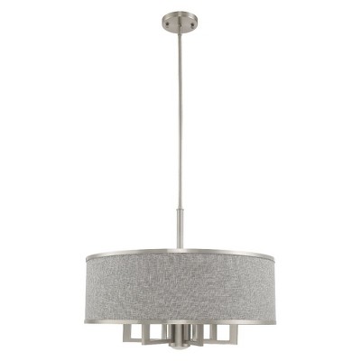 Park Ridge Brushed Nickel 7-Light Pendant with Gray Fabric Shade