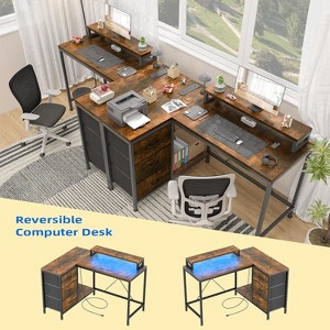 Nasitip 43" L-Shaped Gaming Desk with Drawers and Monitor Stand, Computer Desk with Power Outlets and LED Lights - 1 of 4