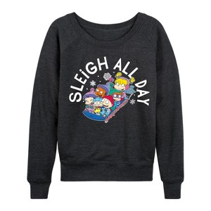 Women's - Rugrats - Tommy and Friends Sleigh All Day Lightweight French Terry Wide Neck Long Sleeve Shirt - 1 of 4
