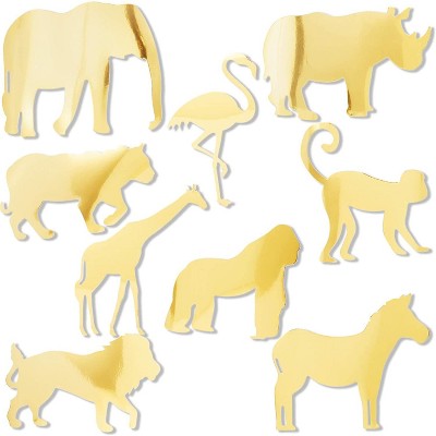 Sparkle and Bash 9-Pack Jungle Safari Paper Cutouts, Zoo Animal Theme Party Decoration for Baby Shower, Kids Birthday, Gold