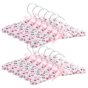Juvale 12 Pack Satin Padded Baby Hangers for Closet, Nursery, Baby Clothes, Pink Floral Design (9.5 In) - 1 of 4