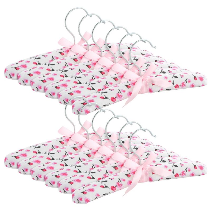 Juvale 12-Pack 9.5" Pink Floral Padded Clothes Kids Hangers Soft Fabric for Sweater Coat Nursery, 1 of 9
