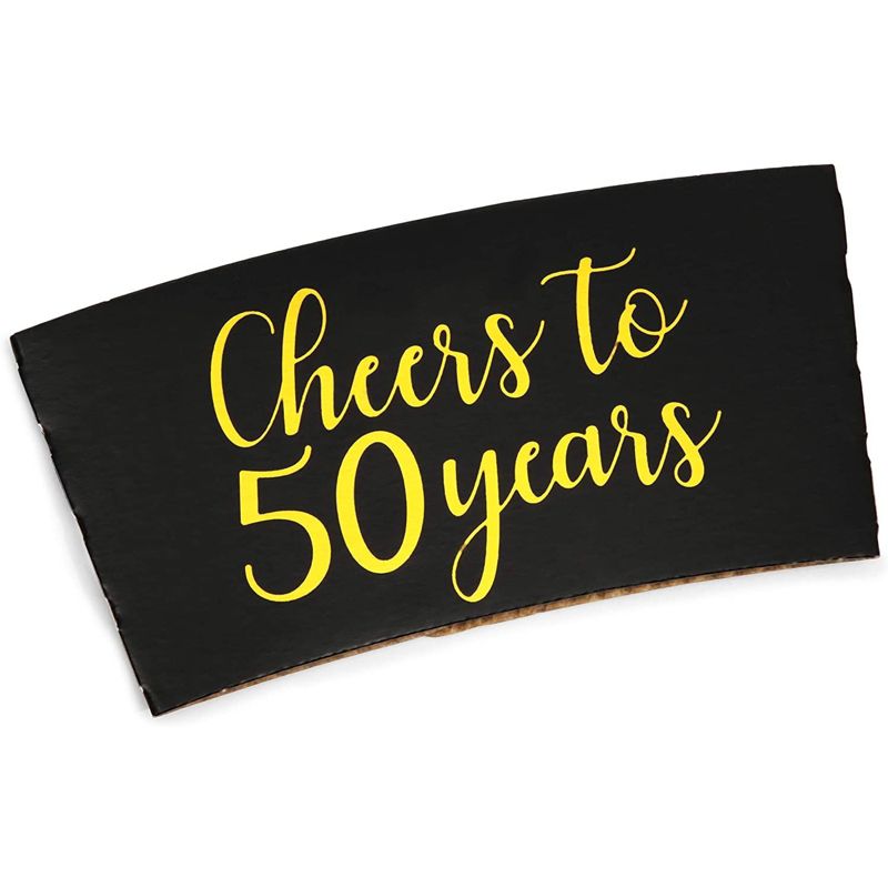 Sparkle and Bash 50-Pack Cheers to 50 Years Corrugated Coffee Cup Sleeves For Paper Cups, 50th Golden Anniversary, 1 of 7