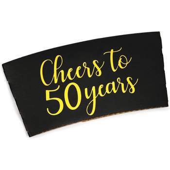 Sparkle and Bash 50-Pack Cheers to 50 Years Corrugated Coffee Cup Sleeves For Paper Cups, 50th Golden Anniversary