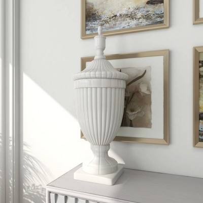 32" White Ceramic Tall Fluted Decorative Urn