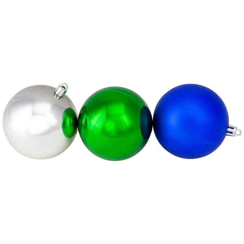 Northlight 50ct Shatterproof 2-Finish Christmas Ball Ornament Set 4” - Red/SilverGreen/Blue, 4 of 8
