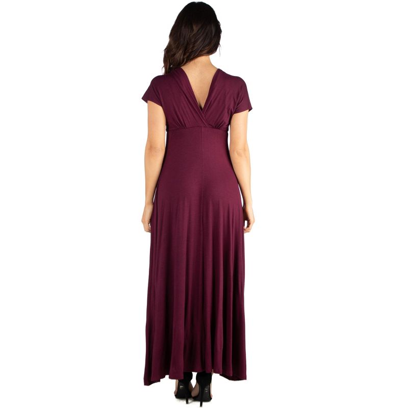 24seven Comfort Apparel Womens Cap Sleeve V Neck Maxi Dress, 4 of 6