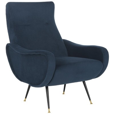 Transitional Navy Velvet Accent Chair with Gold Cap Legs, 29"W