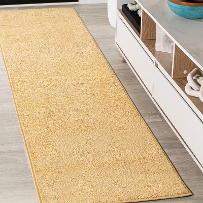 2'x8' Haze Solid Low-Pile Runner Rug, Mustard - JONATHAN Y