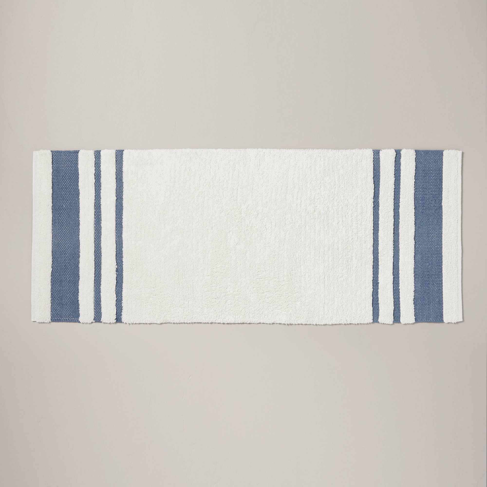 24"x60" Border Stripe Bath Rug Cream/Blue - Hearth & Hand™ with Magnolia: Cotton, Machine Washable