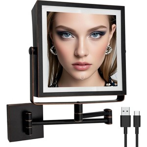 Rechargeable Wall Mounted Makeup Mirror Touch Screen Dimmable, 360° Rotation Extension Foldable Arm - 1 of 4