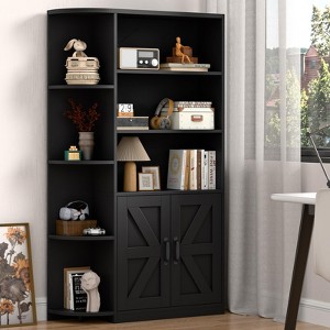 Corner Bookcase, Wood Bookshelf and Office Storage Cabinet with Adjustable Shelf - 1 of 4