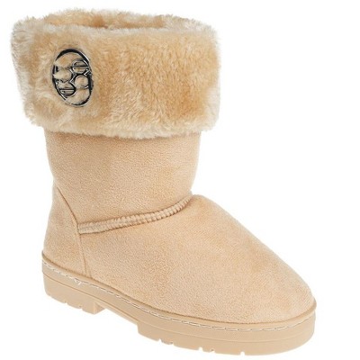 bebe Girl's Trendy Winter Boots for Little Girls, Kid's Boots with Chic Metallic Medallion