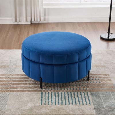 Grungis Velvet Round Storage Benches with Reversible Lid and Metal Leg,Upholstered Storage Ottoman,Storage Ottoman Bench for Living Room,Bedroom