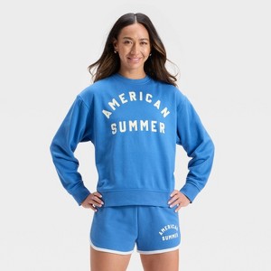 Women's Graphic Pullover Sweatshirt - Universal Thread™ Light Blue Letters - 1 of 3