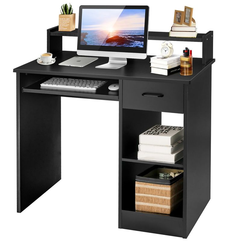 Computer Desk w/Hutch & 2-Tier Open Storage Shelves for Home Office, 1 of 11