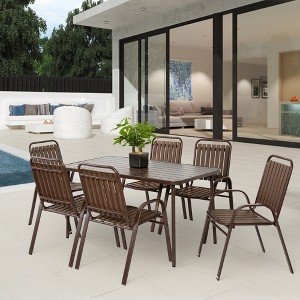 SKRAN Outdoor Dining Set for 6, 7-Piece Patio Dining Furniture, Steel Table and 6 Plastic Chairs Bistro Table Set for Backyard Balcony Garden - 1 of 4