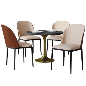 LeisureMod Verve 5-Piece Dining Set - 36" Round MDF Top Table, 4 Leather Dining Side Chairs - 1 of 4