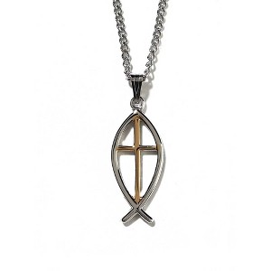 Dicksons Christian Fish with Gold-Tone Cross Center Silver-Plated 18-Inch Pendant Necklace - 1 of 1