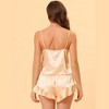 cheibear Women's Satin Spaghetti Cami Tops Ruffle Trim Shorts Sleepwear Sets - 3 of 4