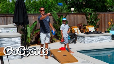 Light Brown Solid Wood Cornhole Set with Carrying Case