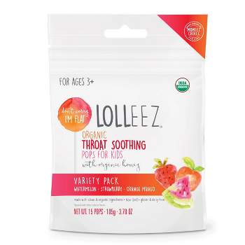 Lolleez Children's Organic Throat Soothing Pops - Watermelon, Strawberry, & Orange Mango - 15ct