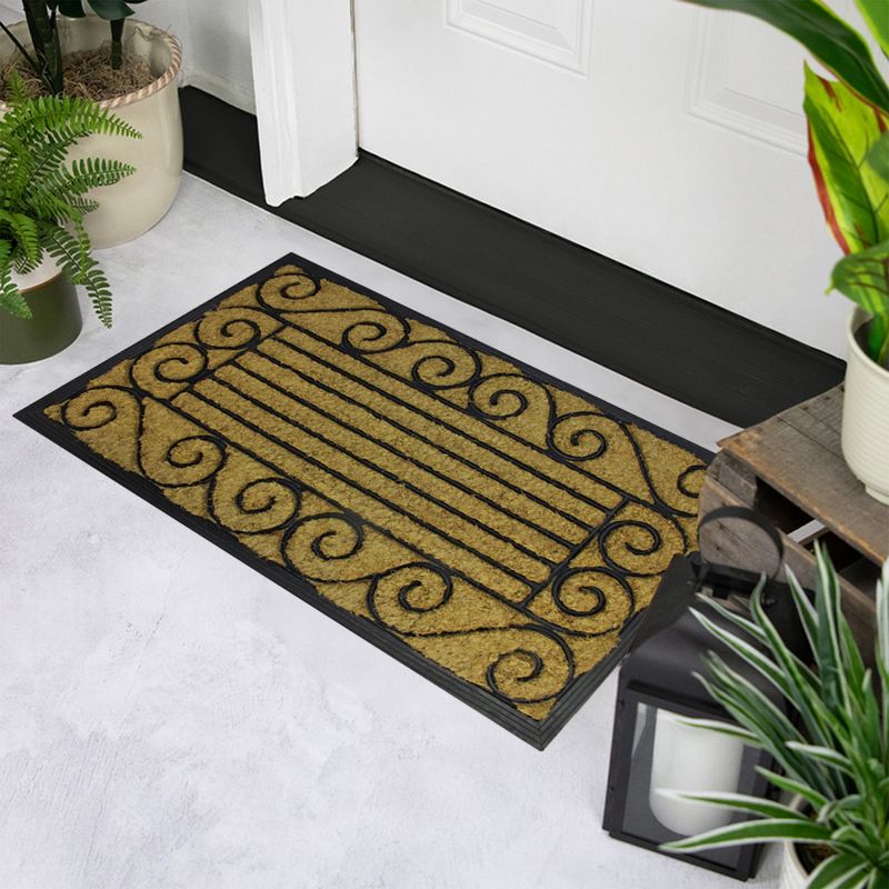 Northlight Natural Coir Stripes and Scrolls Outdoor Doormat 18" x 30", 2 of 6