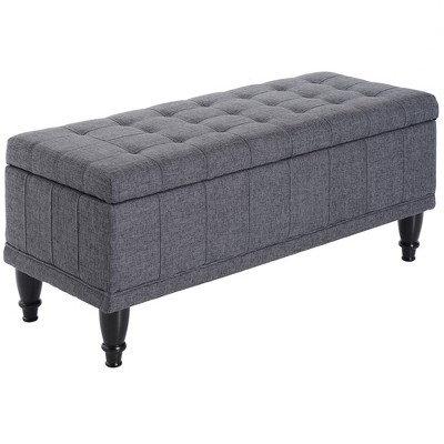 Storage Ottoman, Linen Fabric Button Tufted Storage Bench with Soft Close Lid for Living Room, Entryway or Bedroom Heather Gray