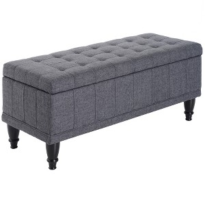 Storage Ottoman, Linen Fabric Button Tufted Storage Bench with Soft Close Lid for Living Room, Entryway or Bedroom Heather Gray - 1 of 4