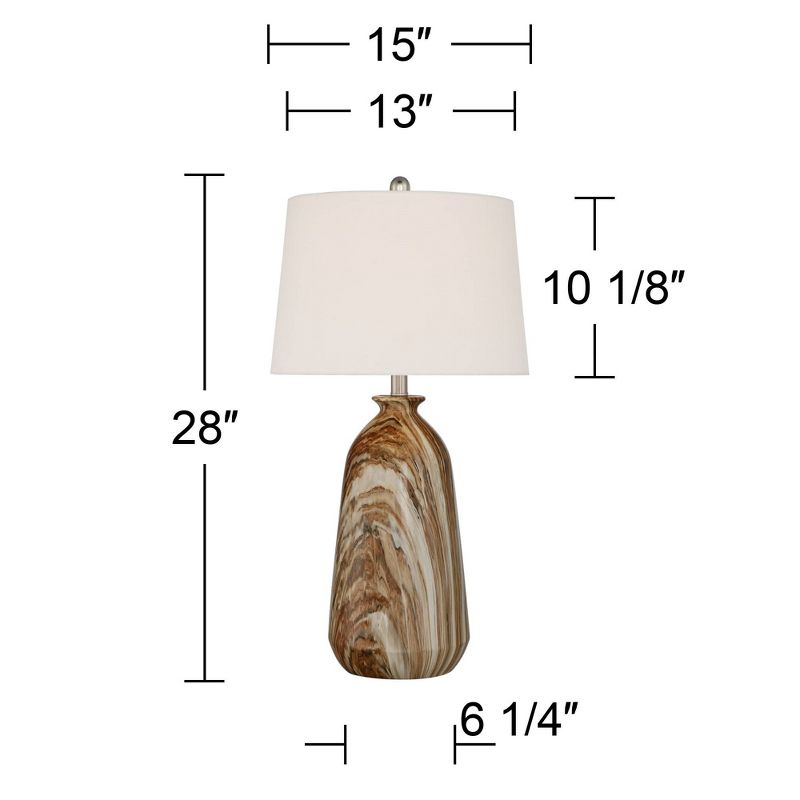 360 Lighting Carlton Modern Table Lamps 28" Tall Set of 2 Swirling Brown Faux Marble White Tapered Drum for Bedroom Living Room Bedside Nightstand, 4 of 9