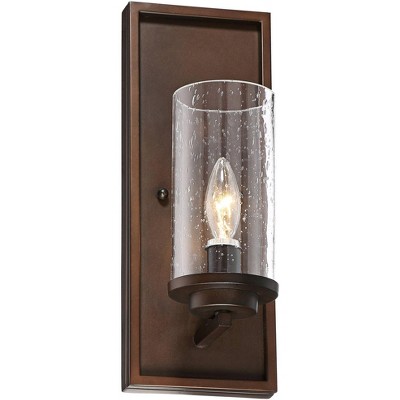 Barnes and Ivy Industrial Wall Light Sconce Bronze Hardwired 14" High Fixture Clear Seedy Cylinder Glass Bedroom Bathroom Hallway