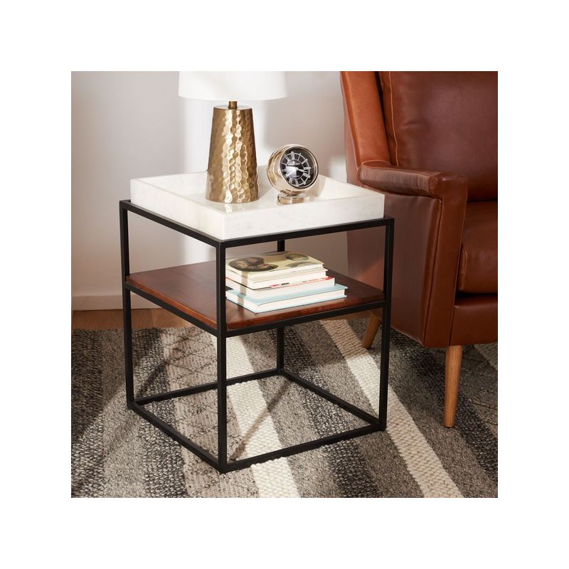 Kya 2 Tier Accent Table - White Marble/Walnut/Black - Safavieh., 2 of 9