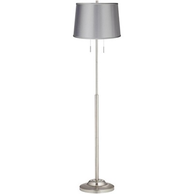 360 Lighting Modern Floor Lamp Brushed Nickel Light Gray Satin Tapered Drum Shade for Living Room Reading Bedroom Office