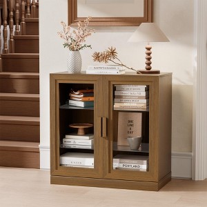 31 in. Tall Wood Grain Storage Cabinet in White, Storage Organizer with 2 Glass Doors for Bedroom Living/Dinning Room - 1 of 4