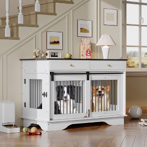 Dog Furniture Crate, 47" Large Dog Crate Furniture w/ 2 Storage Draws & Removable Divider for Large/Medium/Small Dogs - 1 of 4