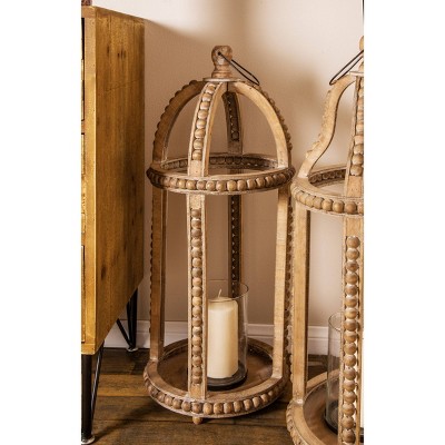 29" Brown Reclaimed Wood Hanging Candle Lantern