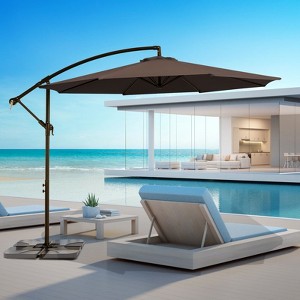 HYLEORY Beeram 120" Round Cantilever Umbrella with Counterweight - 1 of 4