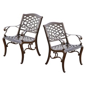 Sarasota Set of 2 Cast Aluminum Patio Chair - Hammered Bronze - Christopher Knight Home: Outdoor Furniture, Weather-Resistant - 1 of 4