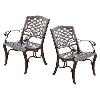 Sarasota Set of 2 Cast Aluminum Patio Chair - Hammered Bronze - Christopher Knight Home