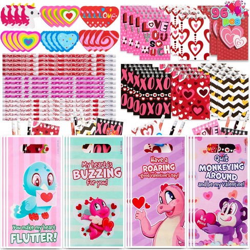 Joyfy 96 Pcs Valentine’s Day Stationery Gifts with Pencil, Erasers, Notebook & Bags for Kids Valentine’s Day School Classroom Exchange Gift Supplies - image 1 of 4