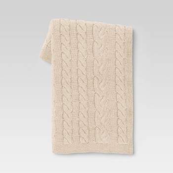 Chunky Cable Knit Reversible Throw Blanket Cream - Threshold™