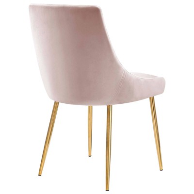 Gold Pink Velvet Upholstered Parsons Side Chair with Gold Metal Legs