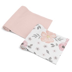 Sweet Jojo Designs Baby Girl Baby Muslin 100% Cotton Swaddle Blankets Set Watercolor Floral Pink and Grey 2pc - 1 of 4