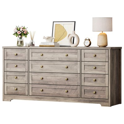 Wooden Dressers for Bedroom with 12 Drawers, Wide TV Stand Dresser for 65 Inch TV, Chest of Drawers,Wood Modern Clothes Storage Organizer for Hallway