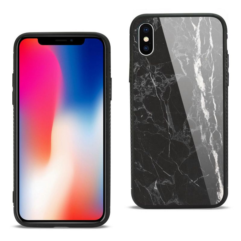 Reiko iPhone X/iPhone XS Hard Glass Design TPU Case with Black Marble, 1 of 5