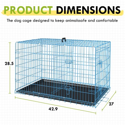 Large Blue Metal Dog Crate with Double Doors
