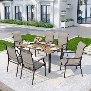 7pc Patio Dining Set with Wood Grain Tabletop & Metal Padded Arm Chairs - Captiva Designs - 1 of 4