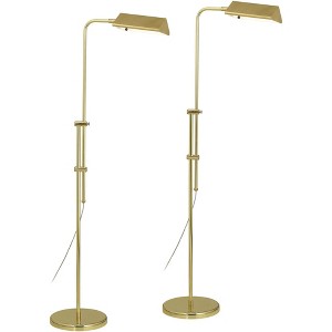 Regency Hill Tony Traditional 54" Tall Standing Floor Lamps Set of 2 Lights Pharmacy Adjustable Gold Brass Finish Living Room Bedroom House Reading - 1 of 4